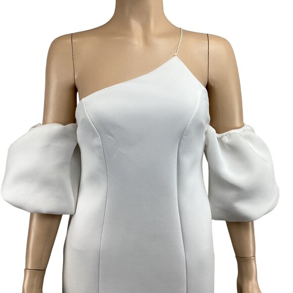 Boohoo White One-Shoulder Puff Sleeve Midi Dress Size 8‎ Bodycon Scuba - Picture 6 of 7
